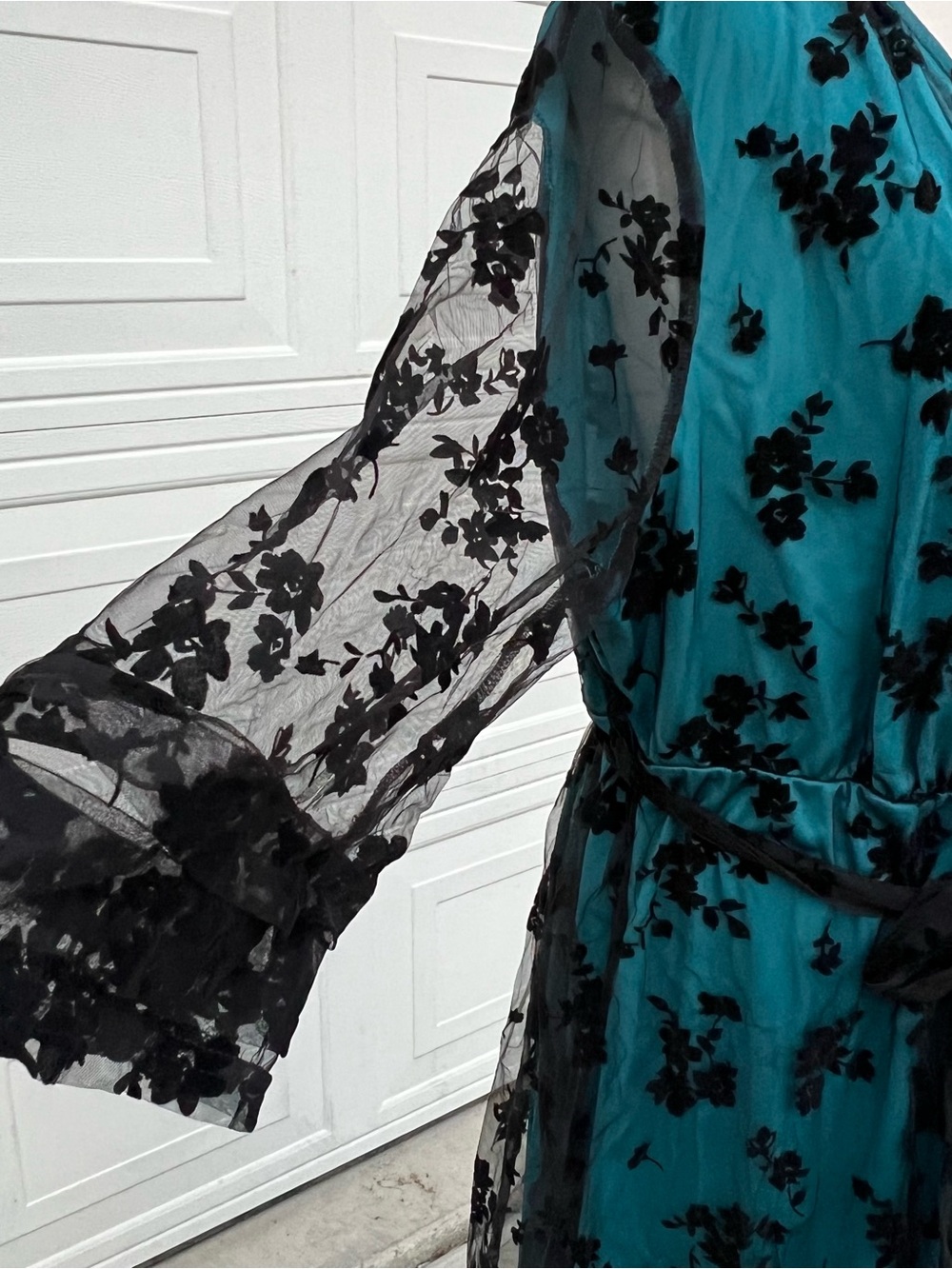 BloomChic Teal Dress with Black Floral Burnout Overlay - Picture 3 of 4